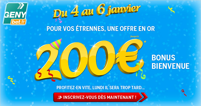 image Bonus GenyBet de 200 â‚¬ du 4 au 6 janvier !