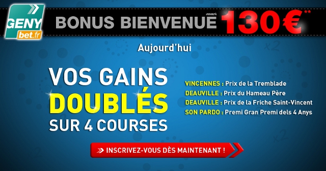 image Genybet : Gains doublÃ©s sur 4 courses aujourd'hui !