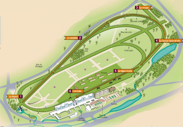 Le parcours du Prix de l'Arc de Triomphe sur les 2400 mètres de la grande piste de Longchamp