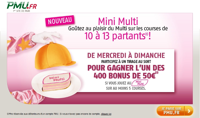 image 400 bonus de 50 â‚¬ Ã  gagner sur PMU.fr avec le Mini Multi